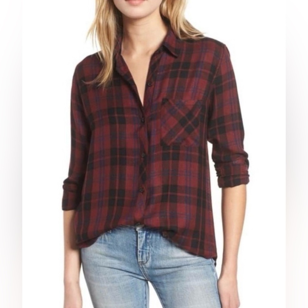 RAILS Hunter Flannel Shirt in Burgundy & Navy with Metallic Threads